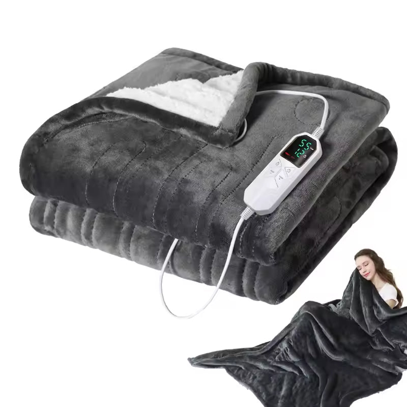 Electric Heated Throw Blanket with 9 Heat Settings & Auto Timer – Dual-Sided Flannel & Sherpa, Washable, Fast Heating, Overheat Protection