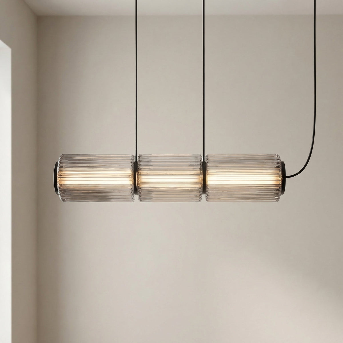 Cylindrical Glass Pendant Light with LED, Adjustable Height for Dining Room & Kitchen Island