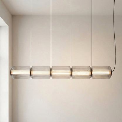 Cylindrical Glass Pendant Light with LED, Adjustable Height for Dining Room & Kitchen Island