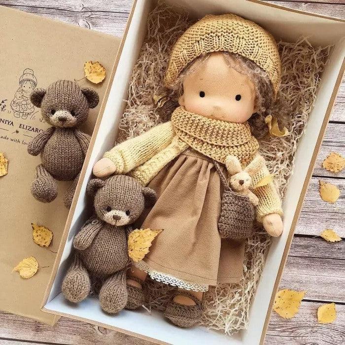 Handmade Waldorf Doll 11 Inch – Natural Cotton & Wool, Soft Knit Dress, Heirloom Quality for Kids 3+