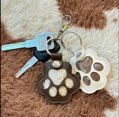 Pet Memorial Keychain with Hidden Keepsake Chamber – Leather Paw Print Charm for Dog & Cat Lovers