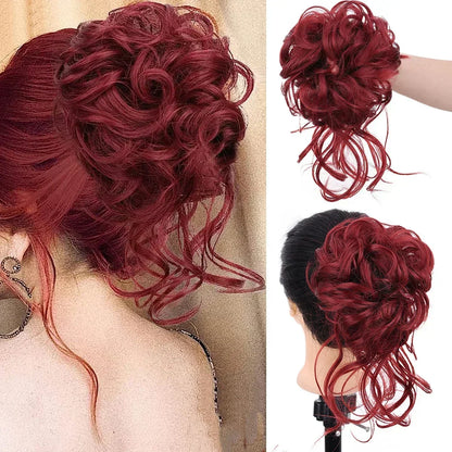 Clip-In Messy Bun Hairpiece with Curls – Synthetic Hair Extension for Instant Updo Volume and Texture