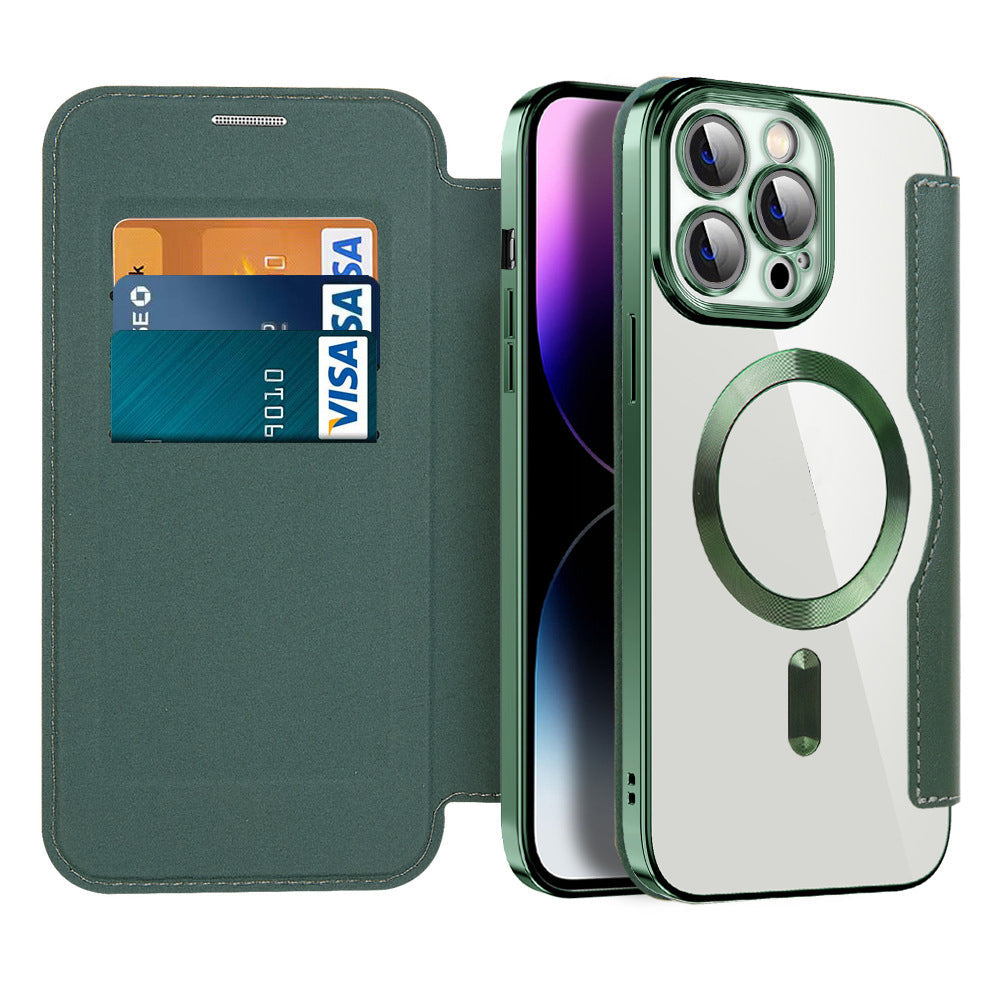 Étui portefeuille pour téléphone avec porte-cartes et fermoir magnétique – Housse à rabat avec protection RFID et support pour iPhone séries 12/13/14/15
