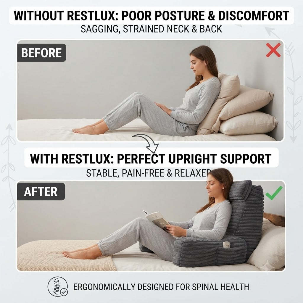 Adjustable Backrest Pillow with Armrests & Headrest for Bed or Couch – Sit-Up Reading Cushion