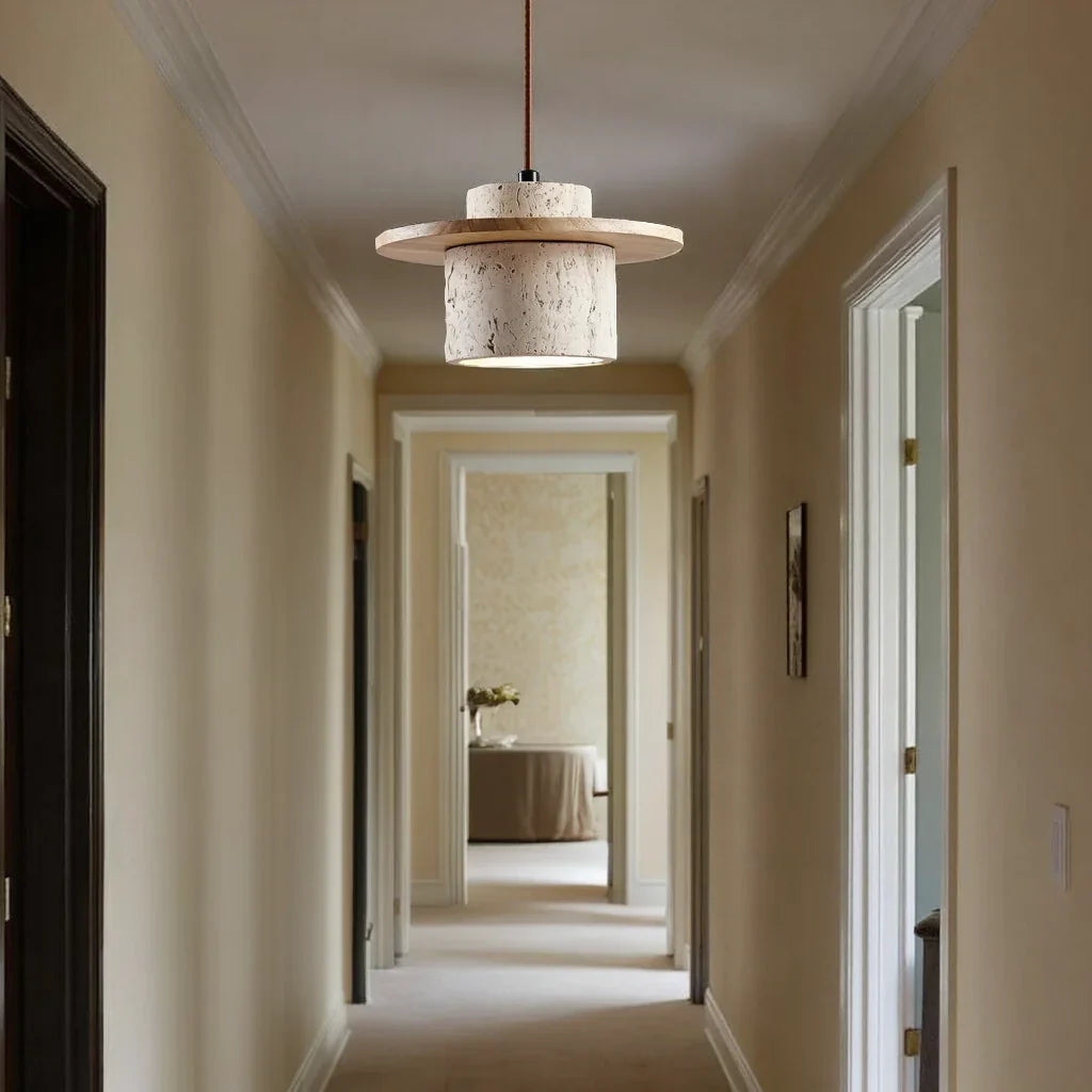 Stone Travertine LED Pendant Light Fixture with Adjustable Cord for Dining Room Kitchen Island Bedroom Reading Nook