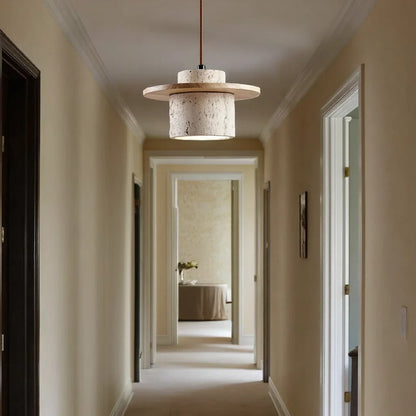 Stone Travertine LED Pendant Light Fixture with Adjustable Cord for Dining Room Kitchen Island Bedroom Reading Nook