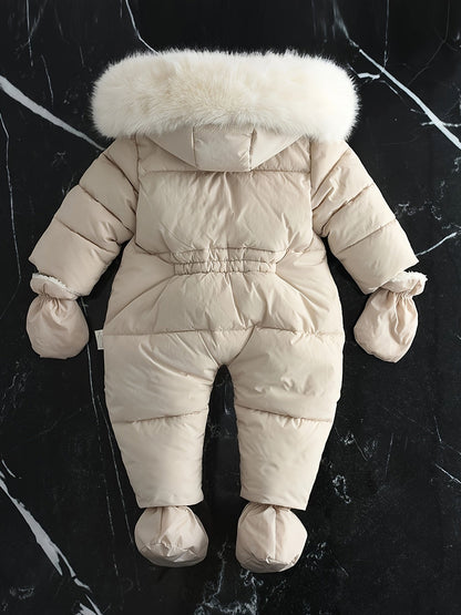 Insulated Infant Jumpsuit with Hood and Mittens for Stroller Trips | Cold Season One-Piece Outfit | Newborn Through 12 Months Gray Quilted B
