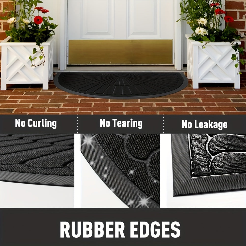 Half Moon Entry Mat Rubber Non-Slip Indoor Outdoor Foyer Entryway Mud Catcher Patio Back Front Utility Room Vestibule Hallway Home