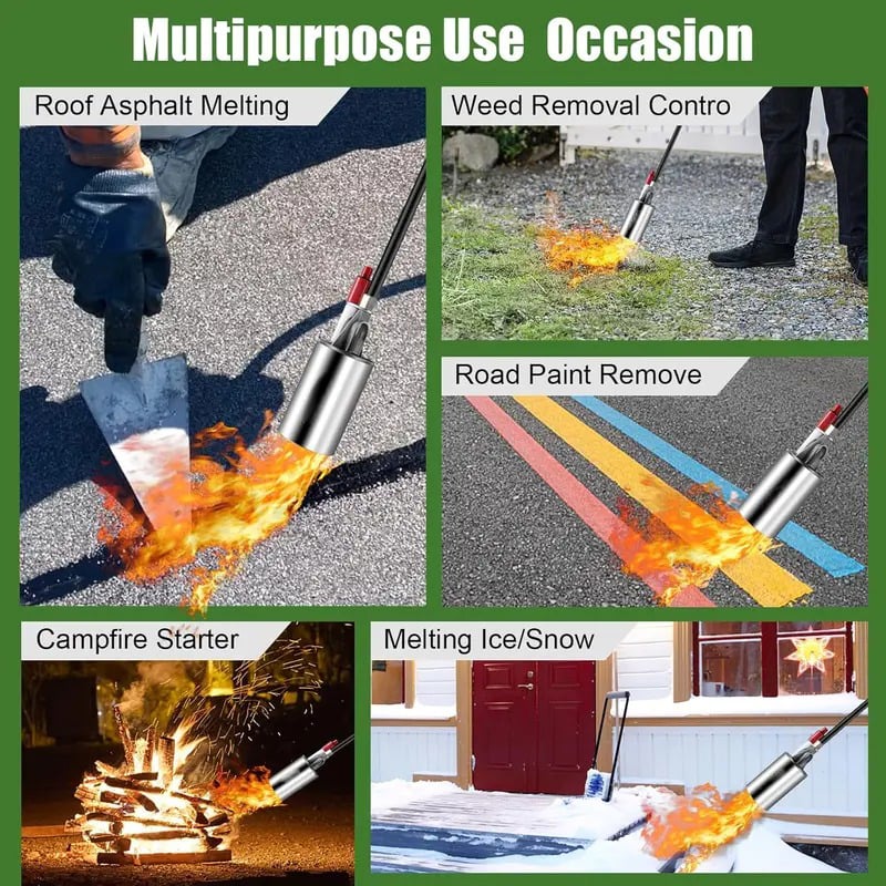 Handheld Flame Weeder with Self-Ignition System for Driveways Gardens & Patios Chemical-Free Vegetation Control 48-Inch Reach