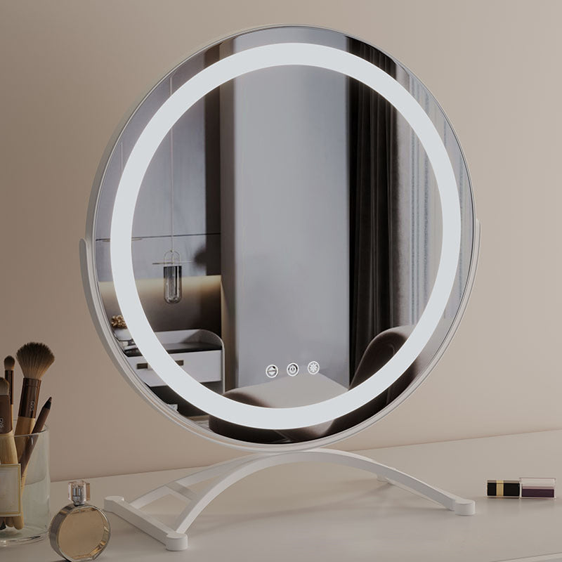 Rechargeable Lighted Vanity Mirror 16 Inch Round Tabletop Mirror with Adjustable LED Brightness Dimmable 360 Rotation for Makeup Skincare Be