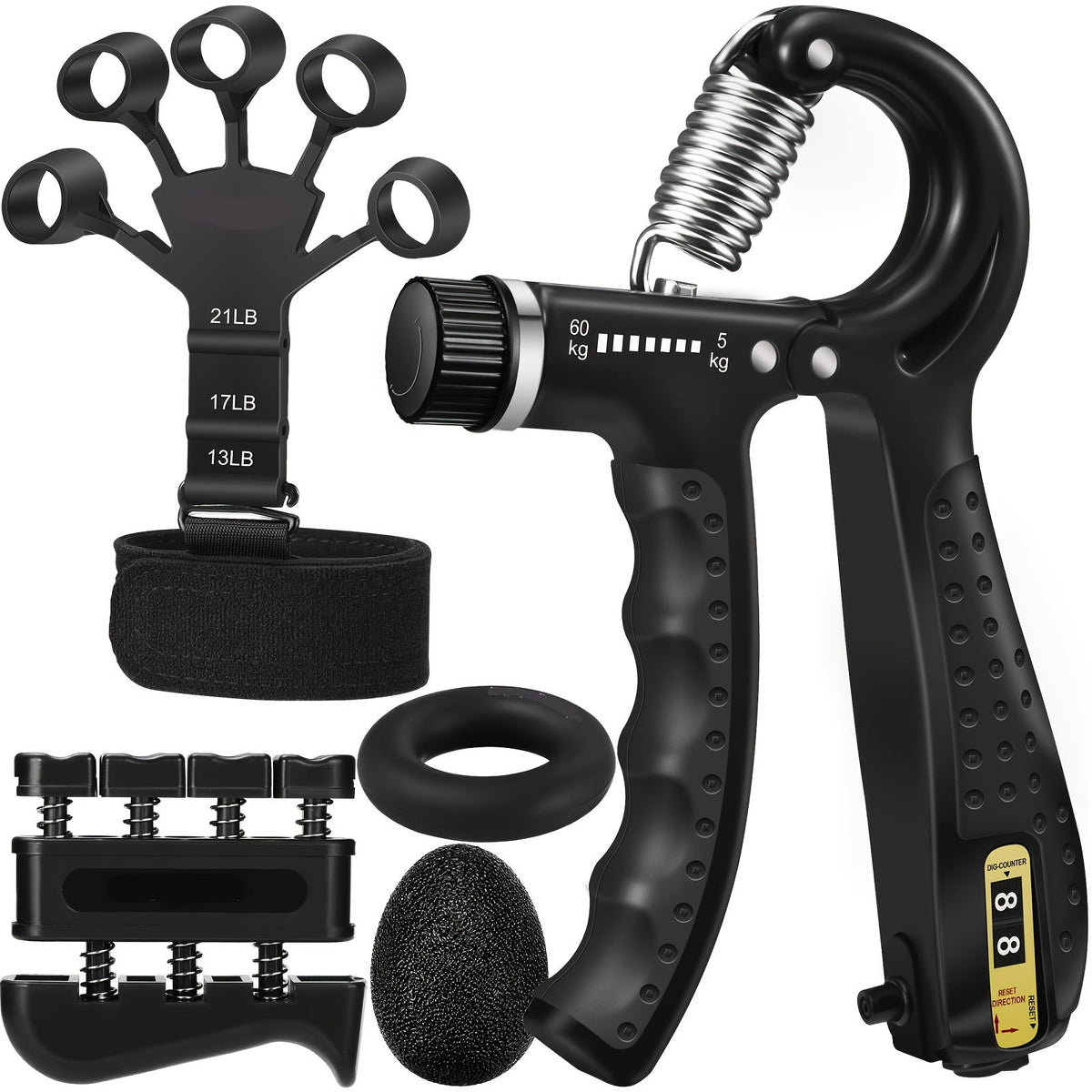 Hand Grip Strengthener Kit 5-Piece Training Set for Fingers Forearms Wrists Rehabilitation Therapy Workout Tools Musicians Athletes