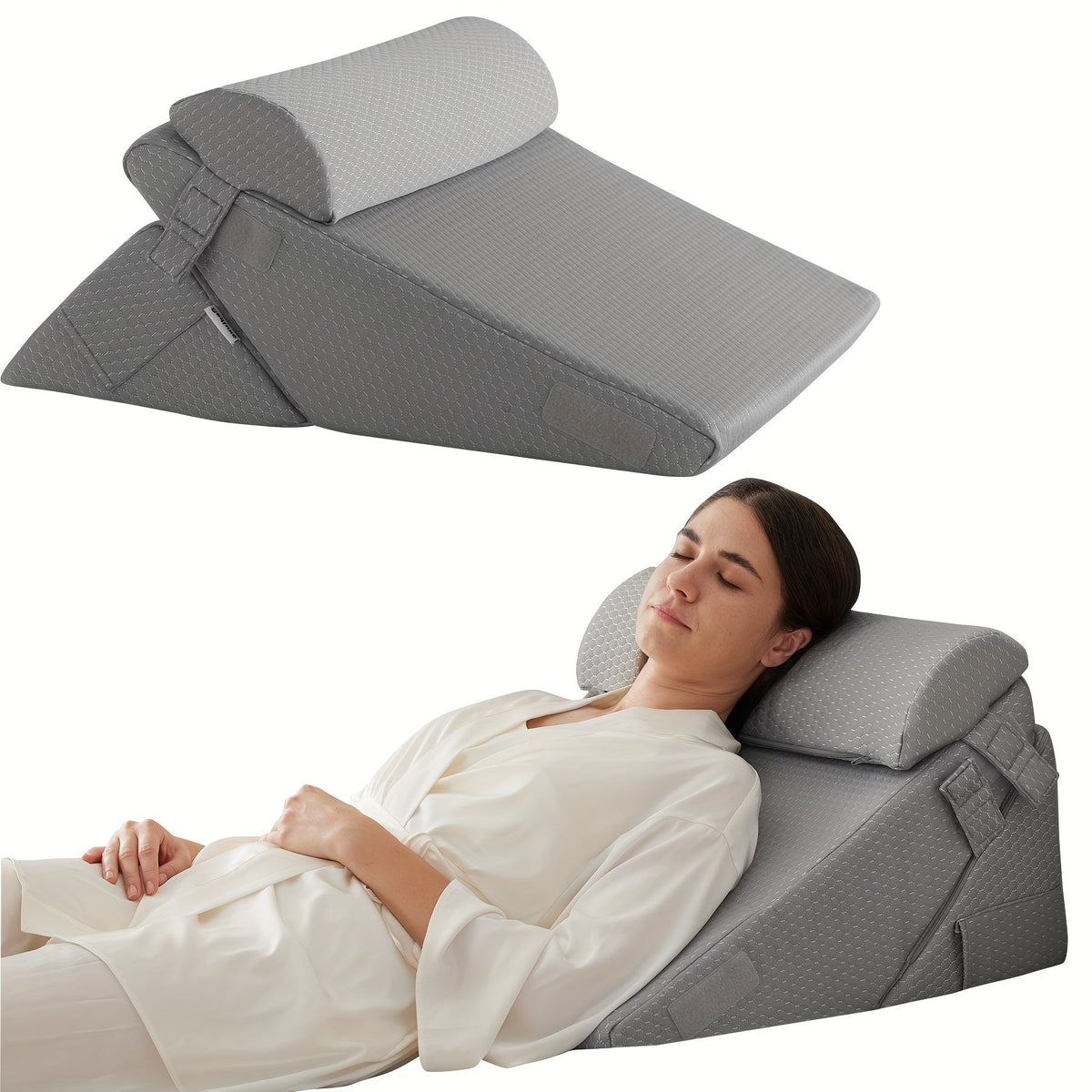 Adjustable Wedge Pillow for Bed – Elevating Support for Back, Legs & Knees with Memory Foam