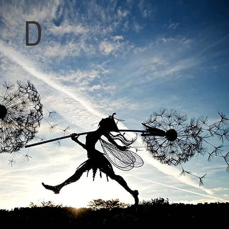 Spinning Fairy Garden Stake Wind Spinner Metal Dandelion Yard Art Outdoor Decor for Flower Beds Patio Lawn Pathways Whimsical Sculpture with