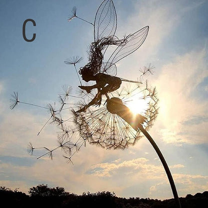 Spinning Fairy Garden Stake Wind Spinner Metal Dandelion Yard Art Outdoor Decor for Flower Beds Patio Lawn Pathways Whimsical Sculpture with