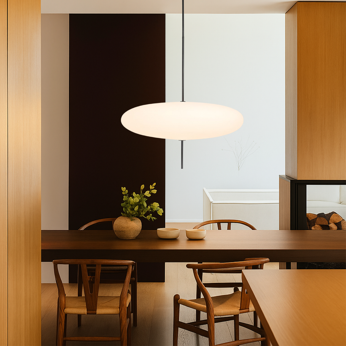 Geometric Pendant Light with LED for Dining Room, Modern Minimalist Hanging Fixture, Adjustable Height Ceiling Light for Kitchen Island