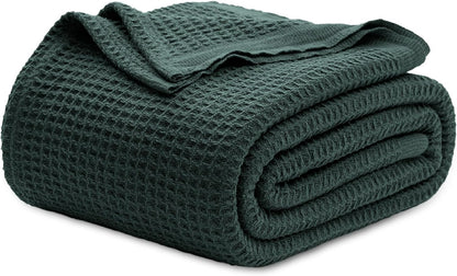 100% Cotton Waffle Weave Throw Blanket Queen King Breathable Lightweight Bed Cover for All Seasons Couch Sofa Bedroom Layering Textured