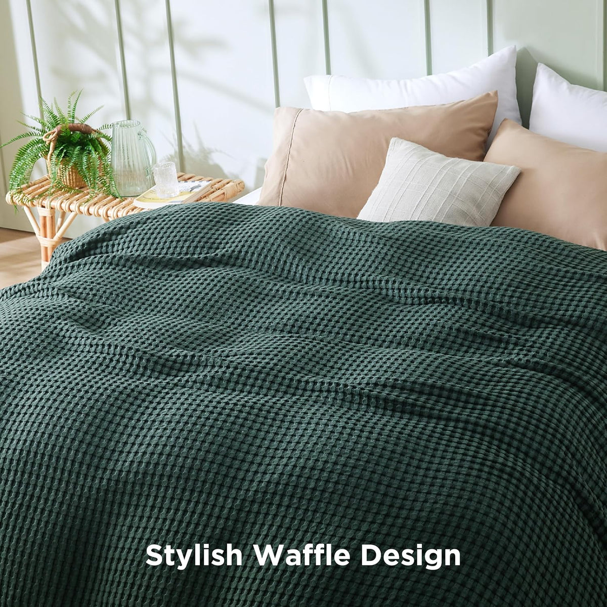 Cozy Haven | Couverture Queen légère en coton et bambou à tissage gaufré rafraîchissant | Jeté d'été doux pour ceux qui ont chaud la nuit