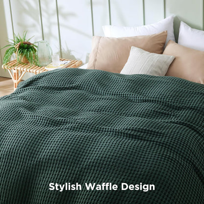 Cozy Haven | Couverture Queen légère en coton et bambou à tissage gaufré rafraîchissant | Jeté d'été doux pour ceux qui ont chaud la nuit