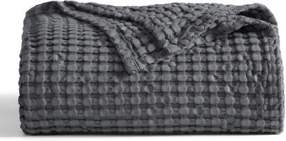 Cozy Haven | Couverture Queen légère en coton et bambou à tissage gaufré rafraîchissant | Jeté d'été doux pour ceux qui ont chaud la nuit