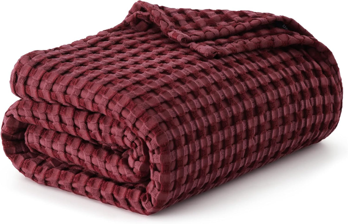 Cozy Haven | Couverture Queen légère en coton et bambou à tissage gaufré rafraîchissant | Jeté d'été doux pour ceux qui ont chaud la nuit