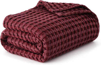 Cozy Haven | Couverture Queen légère en coton et bambou à tissage gaufré rafraîchissant | Jeté d'été doux pour ceux qui ont chaud la nuit
