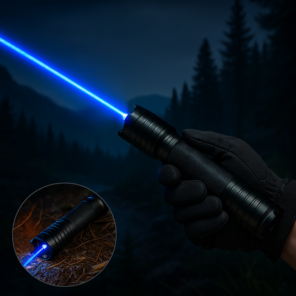 High-Power Blue Laser Pointer 450nm Adjustable Focus Aluminum Flashlight for Outdoor & Camping 16400 ft Range Rechargeable Tactical Light