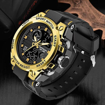 Tactical Sports Watch Dual Time Zone Analog Digital Display with Alarm Stopwatch LED Backlight for Men Outdoor Training Adventure Travel Eve