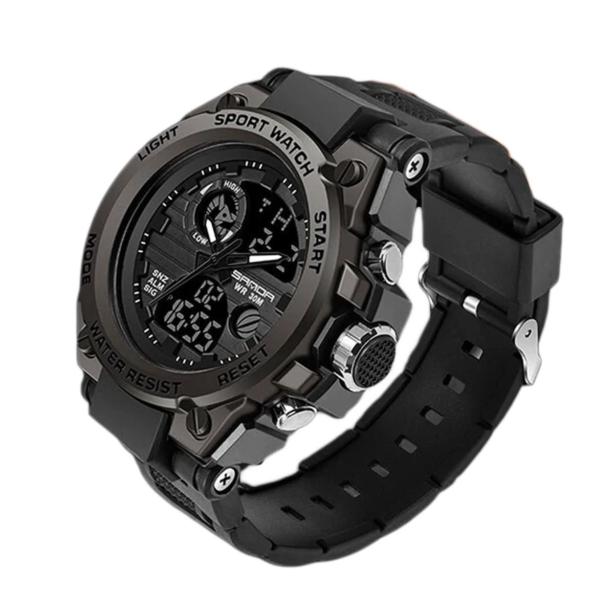 Tactical Sports Watch Dual Time Zone Analog Digital Display with Alarm Stopwatch LED Backlight for Men Outdoor Training Adventure Travel Eve