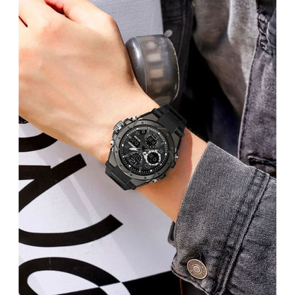 Tactical Sports Watch Dual Time Zone Analog Digital Display with Alarm Stopwatch LED Backlight for Men Outdoor Training Adventure Travel Eve