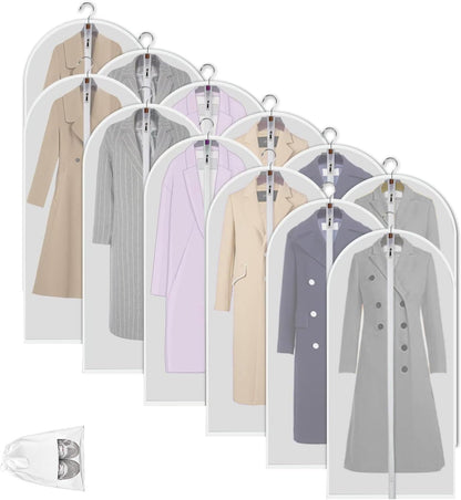 Housses de rangement pour vêtements en PEVA transparent | Housses imperméables avec fermeture éclair intégrale | Lot de 12 pour une protection contre la poussière et un accès facile