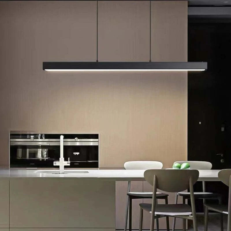 Linear LED Ceiling Light 59 in Metal Acrylic Fixture for Kitchen Island & Dining Room Adjustable Hanging Lamp Modern Black Brown
