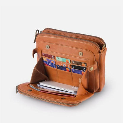 Full-Grain Leather Shoulder Bag with Integrated Wallet & Card Slots - Spacious Crossbody Purse for Women - Adjustable Strap Handbag for