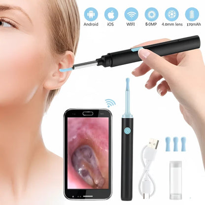 Endoscope HD pour retrait de cérumen, embouts en silicone, Type-C