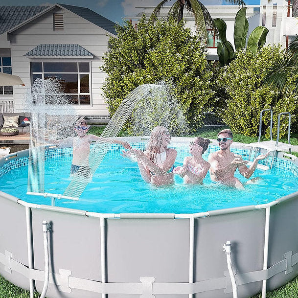 Solar Pool Fountain with Color-Changing LED Lights Dual Arc Spray 18-Light RGB Auto-Dusk Wireless Rechargeable for Intex Bestway Above Groun