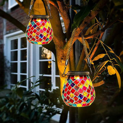 Solar Stained Glass Outdoor Lantern — Handcrafted Mosaic Garden Light with Auto Dusk-to-Dawn