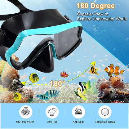 Full-Face Snorkel Mask with Fins & Dry-Top Tube – Wide-View Swim Gear for Ocean, Pool & Diving