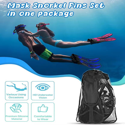 Full-Face Snorkel Mask with Fins & Dry-Top Tube – Wide-View Swim Gear for Ocean, Pool & Diving