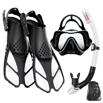 Full-Face Snorkel Mask with Fins & Dry-Top Tube – Wide-View Swim Gear for Ocean, Pool & Diving