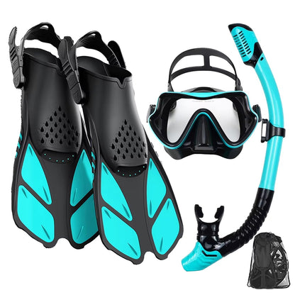 Full-Face Snorkel Mask with Fins & Dry-Top Tube – Wide-View Swim Gear for Ocean, Pool & Diving