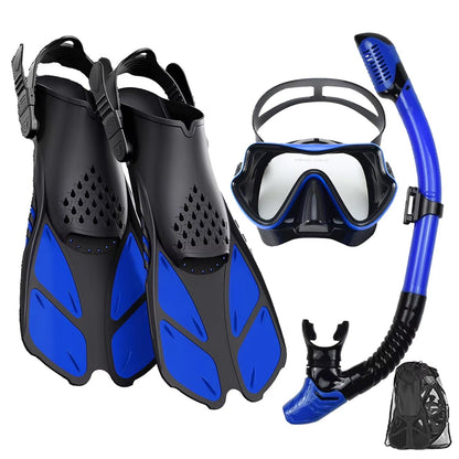 Full-Face Snorkel Mask with Fins & Dry-Top Tube – Wide-View Swim Gear for Ocean, Pool & Diving