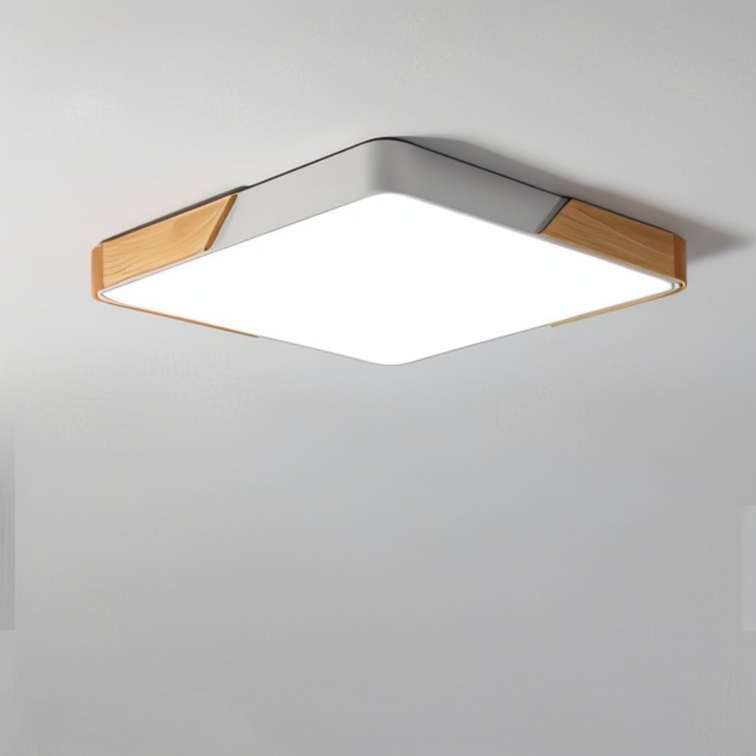 Flush Mount LED Fixture Wood & Metal Round Disc Overhead Lighting for Bedroom Office Living Space Contemporary Home