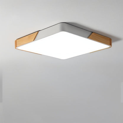 Flush Mount LED Fixture Wood & Metal Round Disc Overhead Lighting for Bedroom Office Living Space Contemporary Home