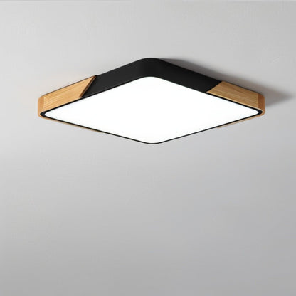 LED Flush Mount Fixture with Wood Accent 16 in Round for Bedroom Office Living Room Contemporary Low Profile Overhead Lamp Natural Finish In