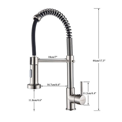 Brass Single-Hole Faucet with Rotating Spout & Detachable Spray Nozzle for Contemporary Kitchens & Dual-Basin Prep Areas