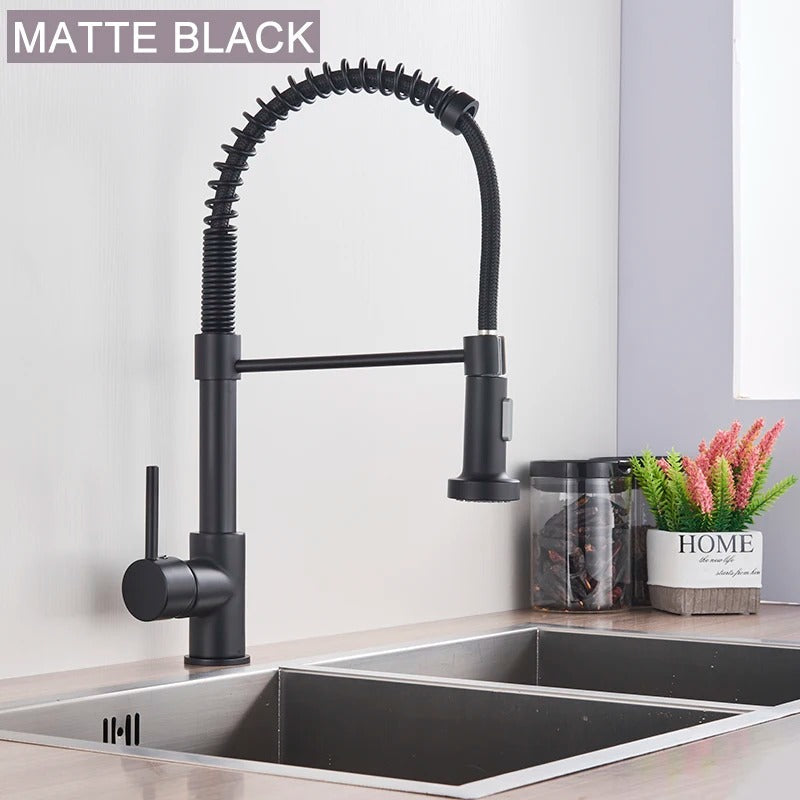 Brass Single-Hole Faucet with Rotating Spout & Detachable Spray Nozzle for Contemporary Kitchens & Dual-Basin Prep Areas