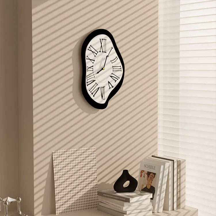 Surrealist Wall Clock Distorted Roman Numeral Design Silent Non-Ticking Movement Acrylic Art Timepiece for Home Office Living Room Bedroom