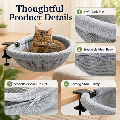Ortekor Desk-Mounted Cat Bed for Home Offices - Space-Saving Clamp-On Cat Hammock