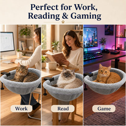 Ortekor Desk-Mounted Cat Bed for Home Offices - Space-Saving Clamp-On Cat Hammock