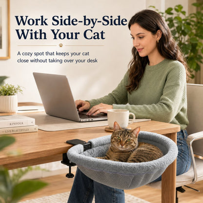Ortekor Desk-Mounted Cat Bed for Home Offices - Space-Saving Clamp-On Cat Hammock