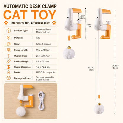 Ortekor Desk Clamp Automatic Cat Teaser Toy - Keep Indoor Cats Busy While You Work